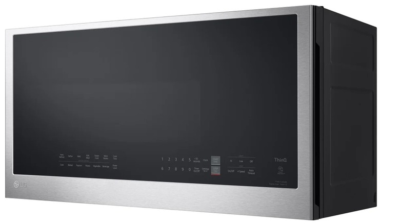 The LG 2.0 cu. ft. Smart Wi-Fi Enabled Over-the-Range Microwave Oven with EasyClean on a white background.
