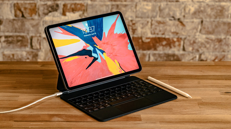 An iPad with Magic Keyboard setup