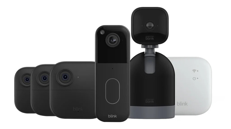 Products from the Blink Whole Home Security Camera Bundle lined up side-by-side