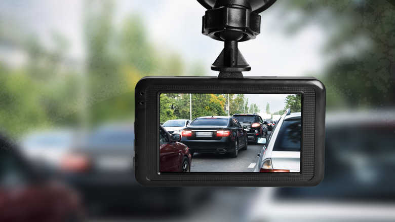 A dash cam installed in a car