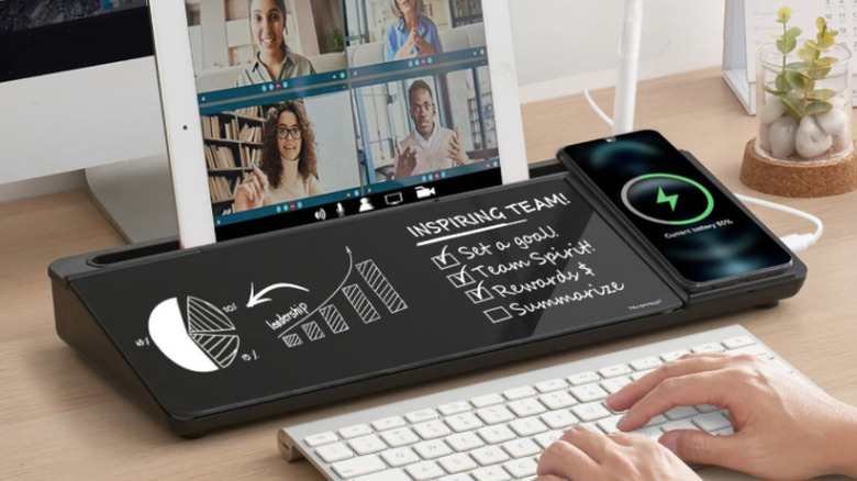 Product image for the TSJ Office Glass Whiteboard with Wireless Charger Station