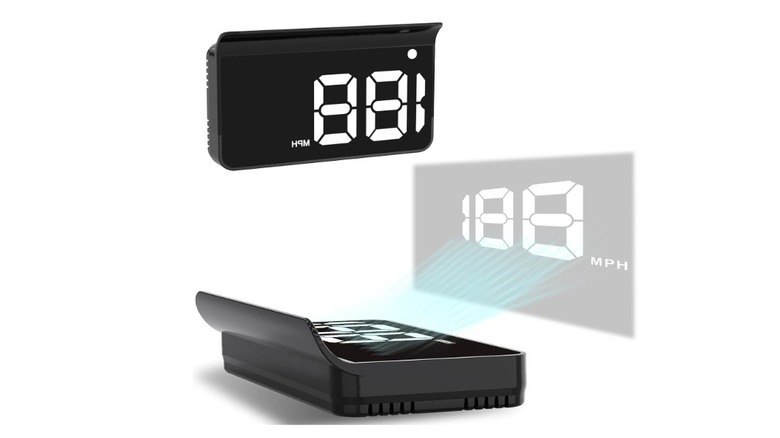 Heads-Up Display device projecting MPH speed numbers.