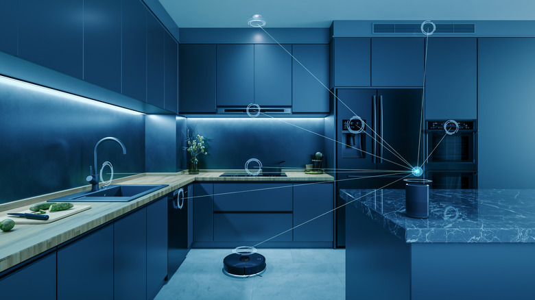 Multiple instances of smart home tech at work in a kitchen
