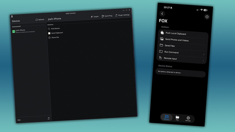 Screenshots of KDE Connect on iOS and PC