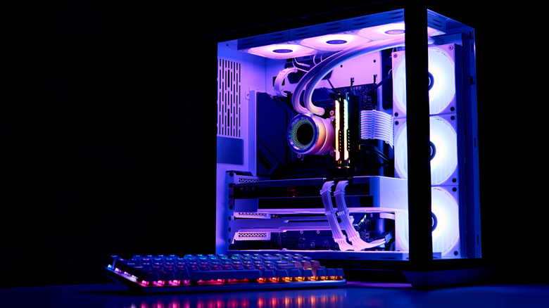 A gaming PC lit up