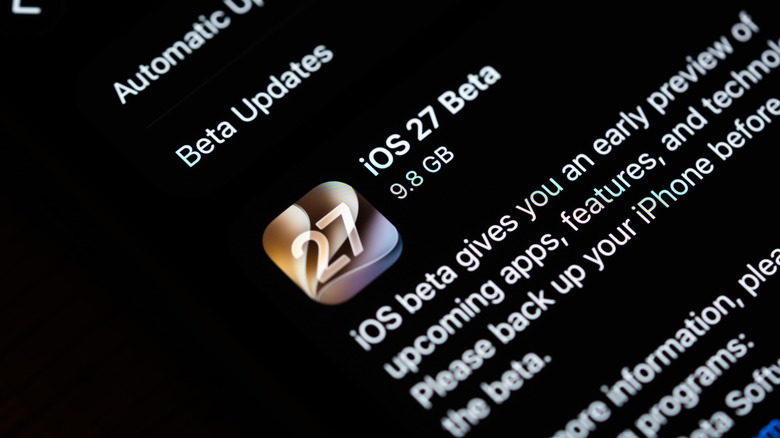 iPhone screen showing the iOS 27 Beta update ready for download