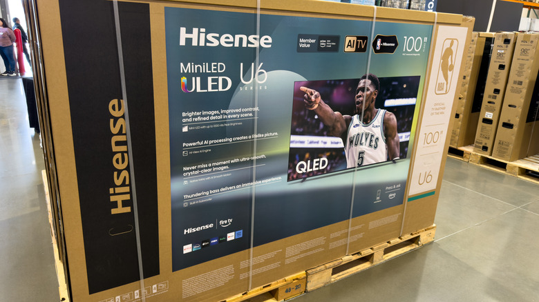 Hisense Mini-LED U6 Smart TV in a box on a pallet