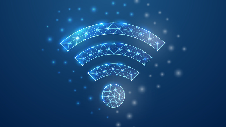 3D polygonal symbol of Wi-Fi on a black background
