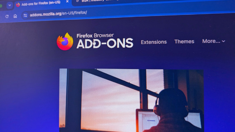 Firefox Add-ons Store homepage on a laptop screen