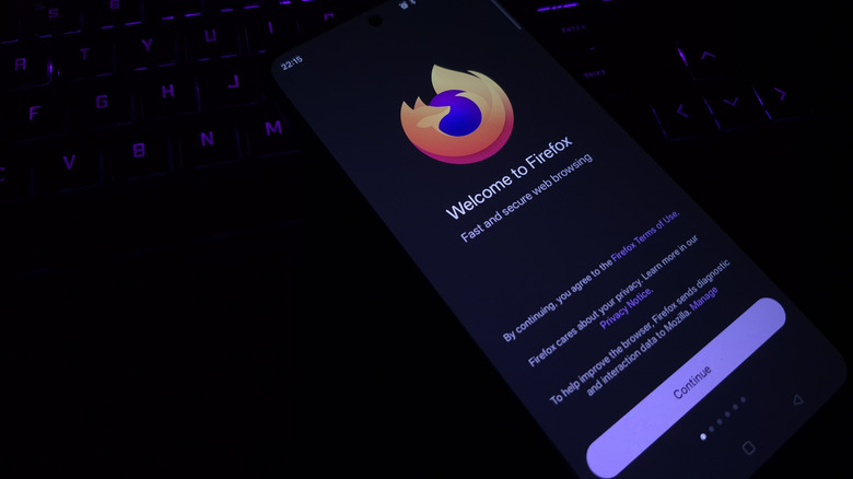 Mobile screen showing Firefox welcome page