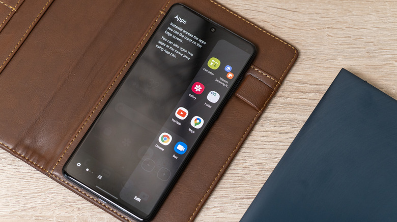 Edge Panel expanded on a Samsung Galaxy A71 while lying in a case