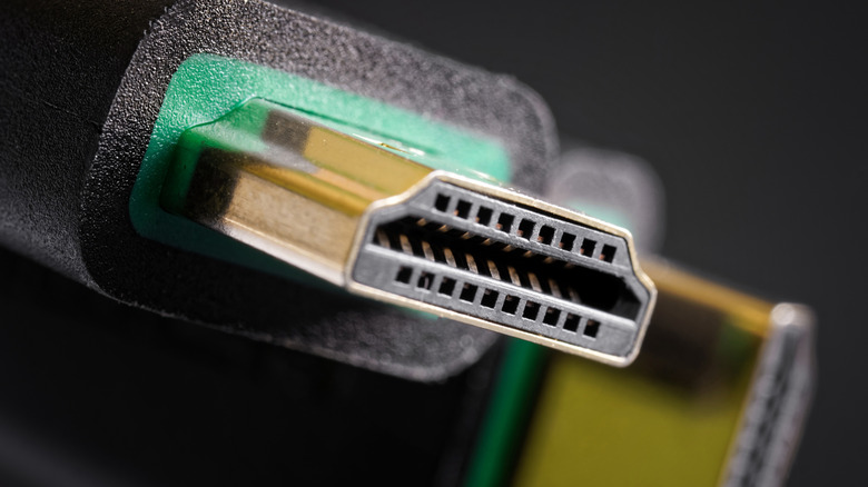 A close-up of a HDMI connector at the end of a cable.