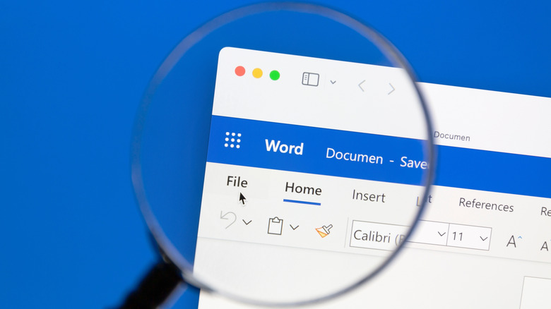 A Microsoft Word window on Mac, with a magnifying glass zooming in on it