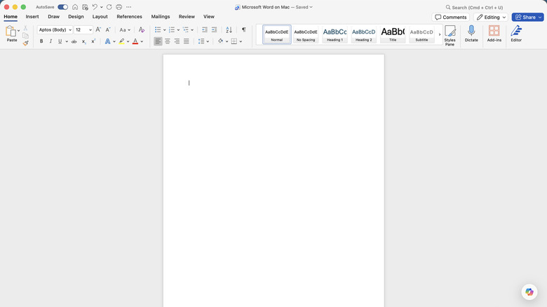 A blank document in Microsoft Word on a Mac