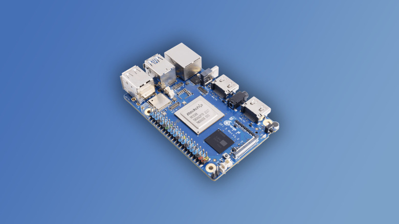 Orange Pi 5 Max on blue background