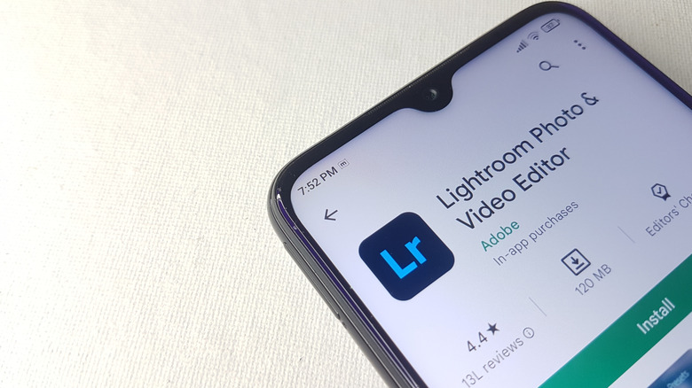 The Adobe Lightroom Mobile app in the Google Play Store