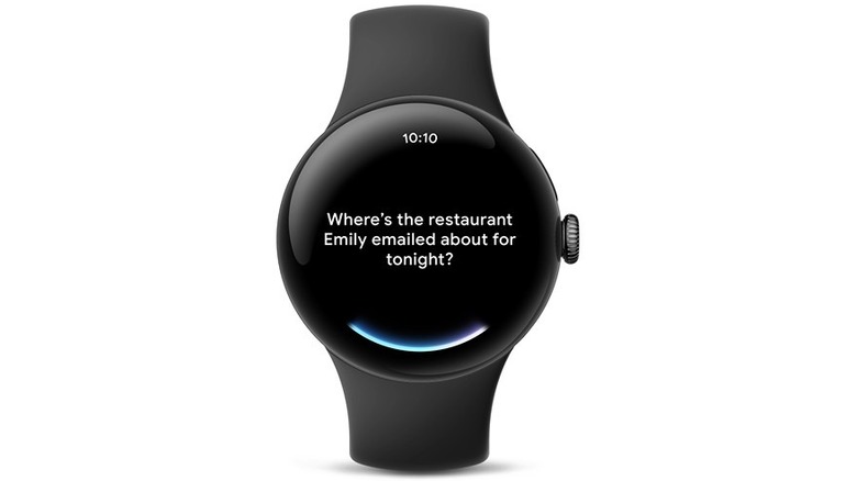 Android smartwatch displaying a Google Gemini voice query