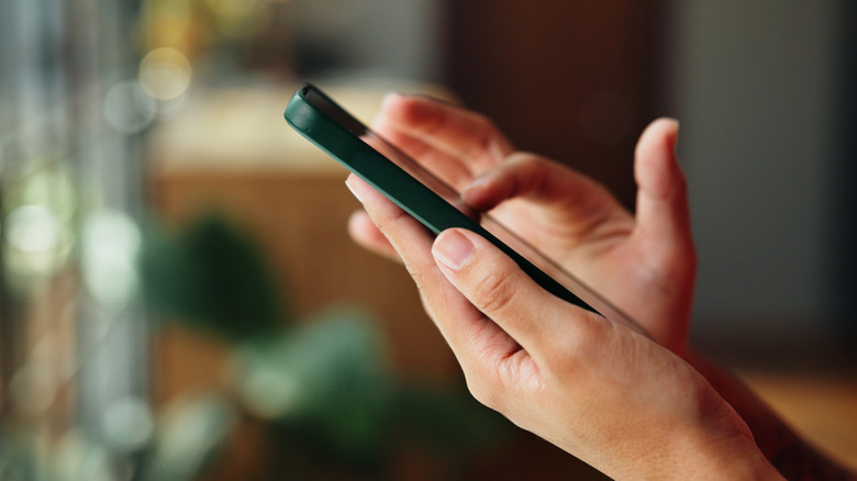 Close-up of person's hands using smartphone