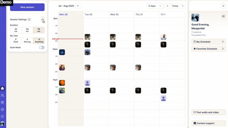 Screenshot from the Focusmate app