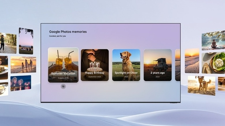 An illustration showing the Google Photos app on a Samsung TV