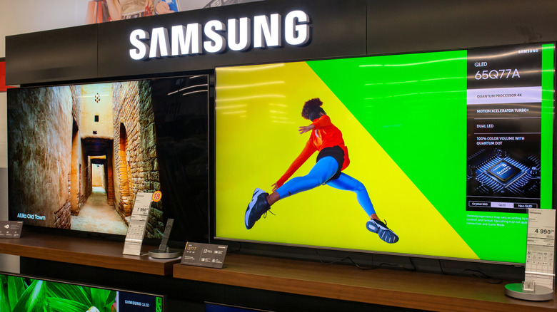 Samsung TVs in an electronics store