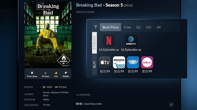 An illustration showing Breaking Bad listing on Justwatch