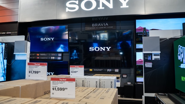 A view of Sony television display in a retail store