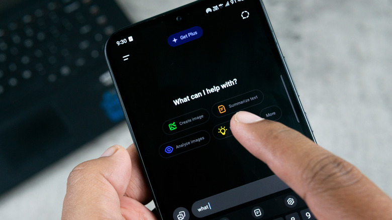 The UI of ChatGPT as seen on a smartphone display.