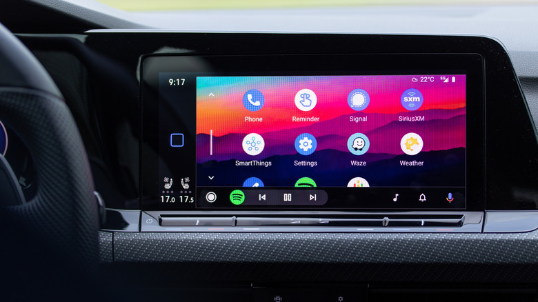 A photograph of the on-screen infotainment system in a car with Android Auto on