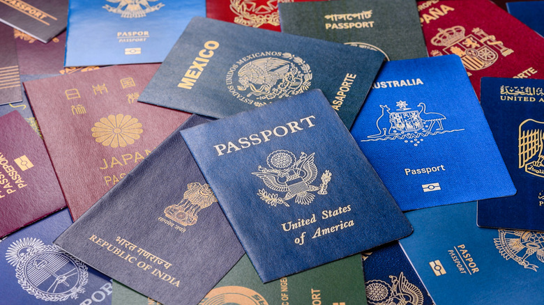 A pile of passports from around the world.