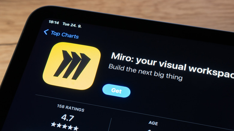 A smartphone screen displaying Miro: your visual workspace within the Apple App Store