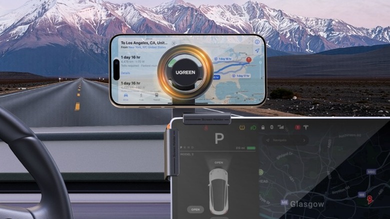 Ugreen MagSafe Car Holder mounted in a Tesla car