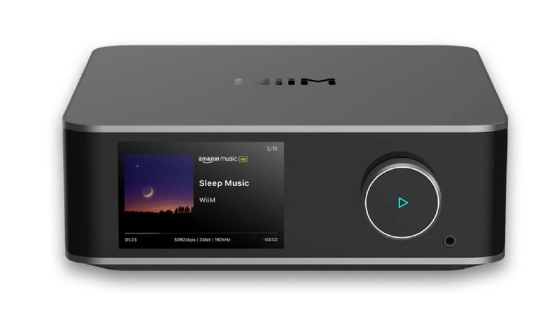 WiiM Ultra with its display showing a Sleep Music playlist