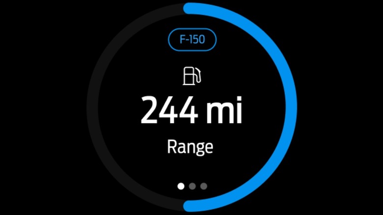 Close-Up of Android smartwatch screen showing fuel level indicator in Ford app