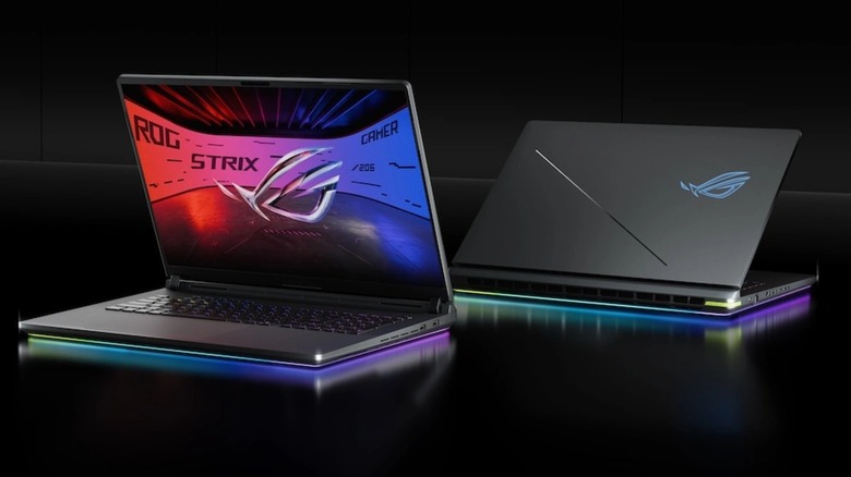 Two ROG Strix G18 laptops in front of a black background