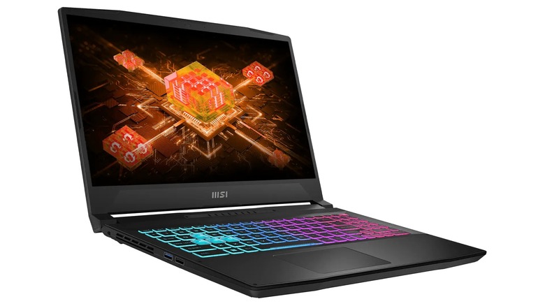 Open MSI Katana A15 AI laptop in front of white background