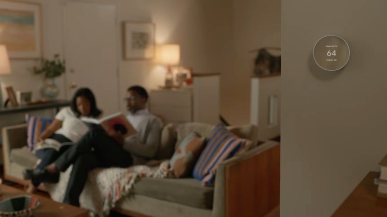 A Google Nest Thermostat in a cozy home