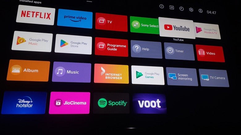 Installed apps on the Google TV platform.