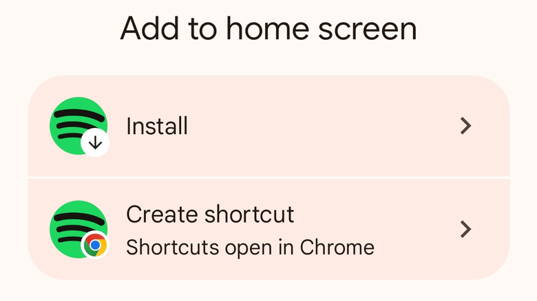 A screenshot showing the option to install Spotify web app
