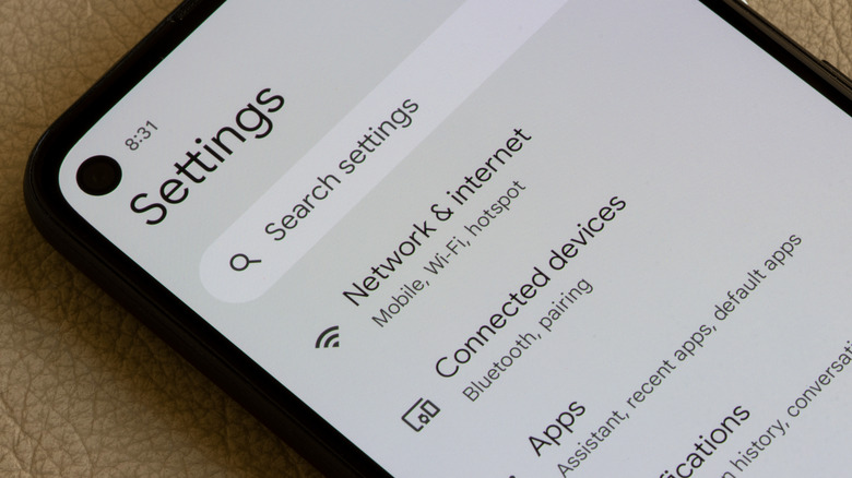 The settings app on a Google Pixel phone