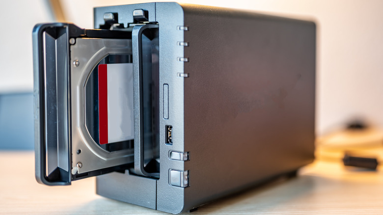 An opened NAS enclosure.