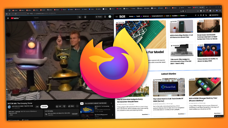 Firefox logo over a browser session