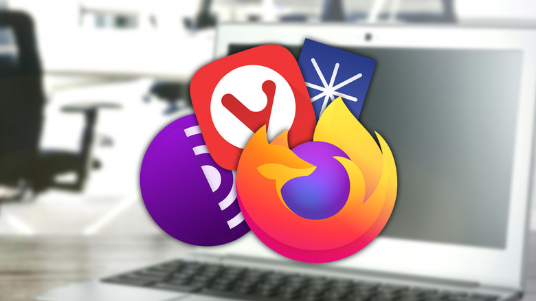 Browser logos on top of a blurred laptop