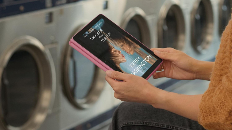 Looking at a book cover on a Amazon Fire HD 8 tablet