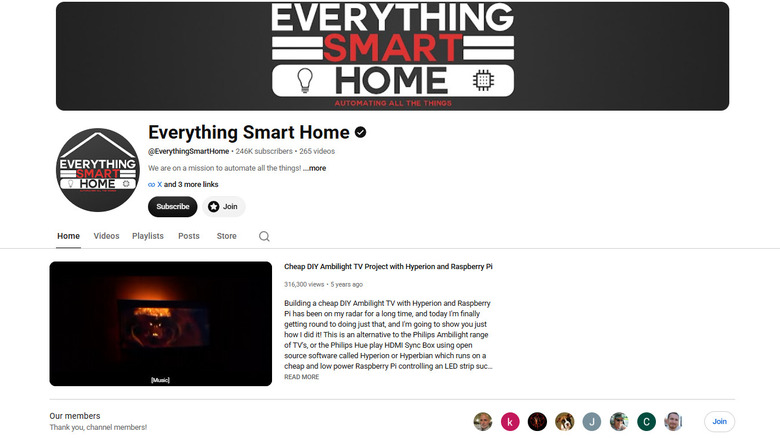 Everything Smart Home YouTube home page