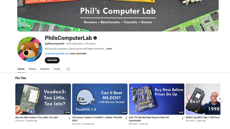 PhilsComputerLab YouTube home page