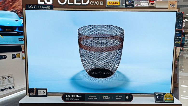 An LG TV displayed at a retail outlet.