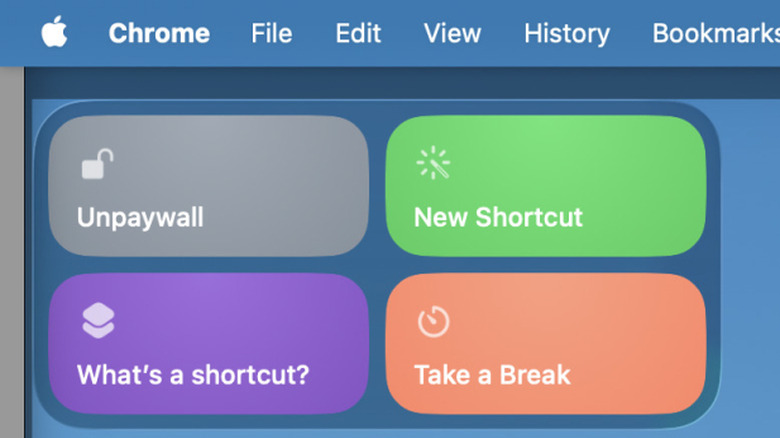 A screenshot showing the Shortcuts widget on macOS.