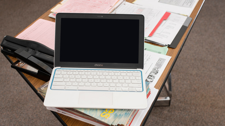 An HP Education edition of a Chromebook in a classroom.