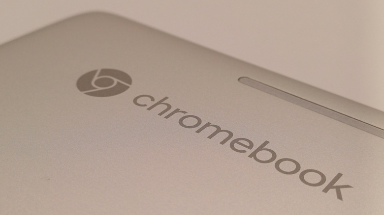 The Chromebook logo on a folded-shut Chromebook